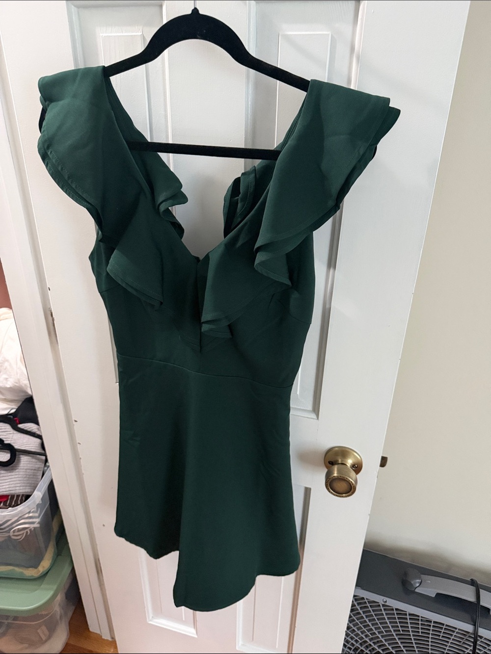 Lulu's Dark Green Ruffle V-Neck Mini Dress